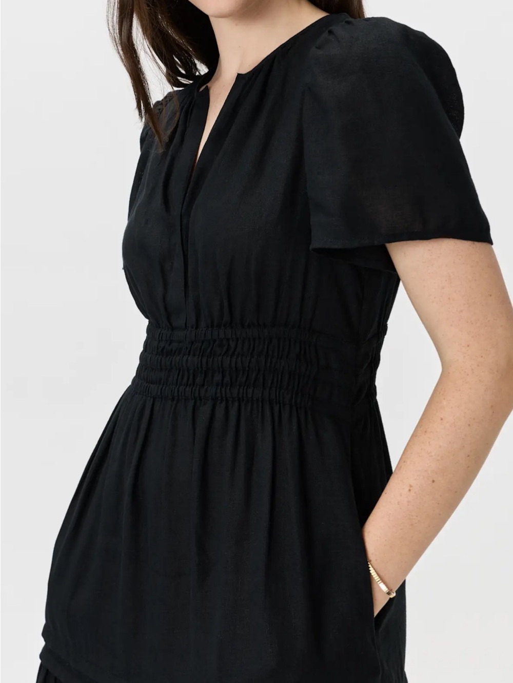 Quince 100% European cotton Black Smocked Waist Tiered Maxi Dress - Picture 3 of 7